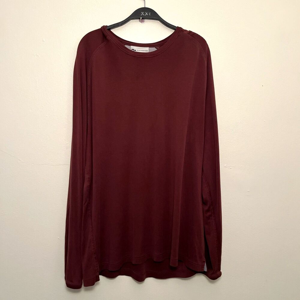 Wilke Rodriguez Contrast Stitch Silk Long Sleeve Crewneck Shirt, Brown- XXL Tall